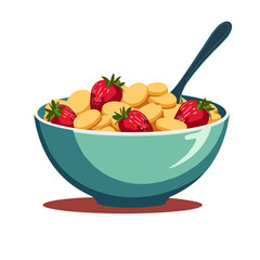 Vibrant cereal bowl with strawberries and cereal, health and energy