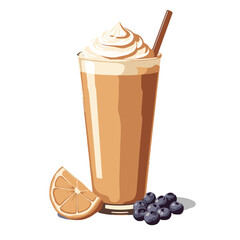 Vibrant protein latte with lemon and blueberries, energizing nutrition