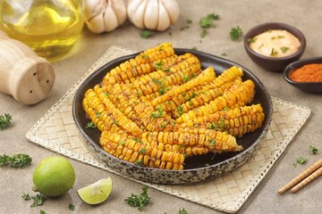 Corn ribs are processed grilled corn that is shaped like ribs.