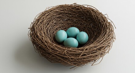 鳥の巣 静かに眠る淡青色の卵 柔らかな光 (Tori no su shizuka ni nemutaru tan-aoiro no tamago yawarakana hikari) Translation: Bird's nest, pale blue eggs sleeping quietly, soft light.. AI Generated