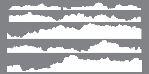 White realistic torn or ripped paper strip collection with grunge edges. Rips paper texture vector art background