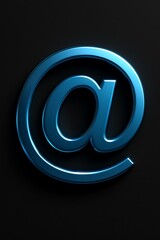 Obraz premium A sleek metallic blue at symbol rendered in 3d with a glossy finish against a dark background