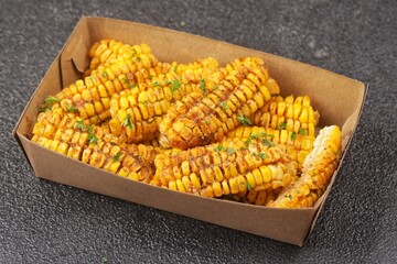 Corn ribs are processed grilled corn that is shaped like ribs.