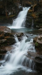 Obraz premium Cascading Waterfall in a Forested Area