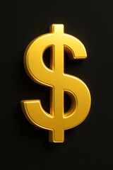 Obraz premium A lustrous golden dollar sign symbol with a polished metallic sheen against a dark minimalist background