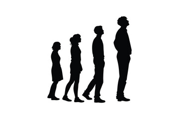 Progression of People Looking Upward in Black and White Silhouette