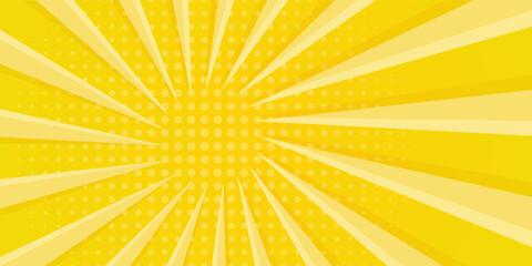 Yellow abstract background with light of sunburst. yellow starburst with halftone. sun ray retro background with flash