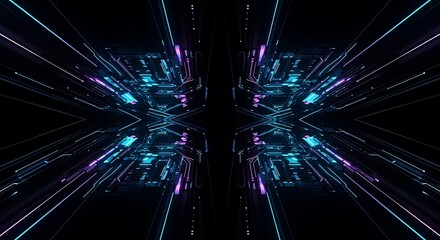 Abstract Digital Art Glowing Neon Lines and Geometric Shapes