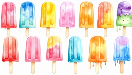 summer ice creams and popsicles, isolated on white background for element graphic
