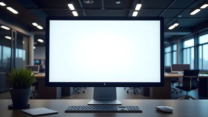 Commercial Display Mockup: Blank Monitor Screen in Office Environment