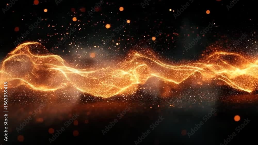 Sticker glowing golden particles create dynamic abstract waves of light with sparkling energy and motion, fo