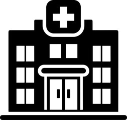 Obraz premium Hospital Building Icon with Medical Cross Symbol