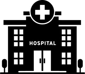 Obraz premium Hospital Building Icon with Medical Cross Symbol
