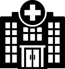 Obraz premium Hospital Building Icon with Medical Cross Symbol