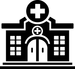 Obraz premium Hospital Building Icon with Medical Cross Symbol