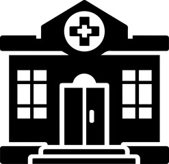 Obraz premium Hospital Building Icon with Medical Cross Symbol