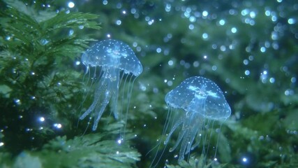 Mesmerizing bioluminescent jellyfish in aquatic habitat - Powered by Adobe