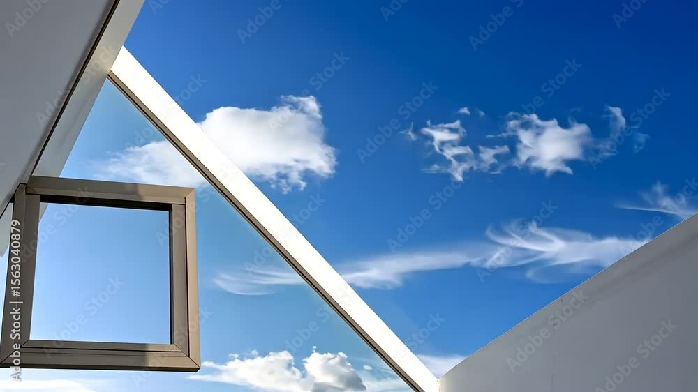 Poster skyward view through modern architectural window