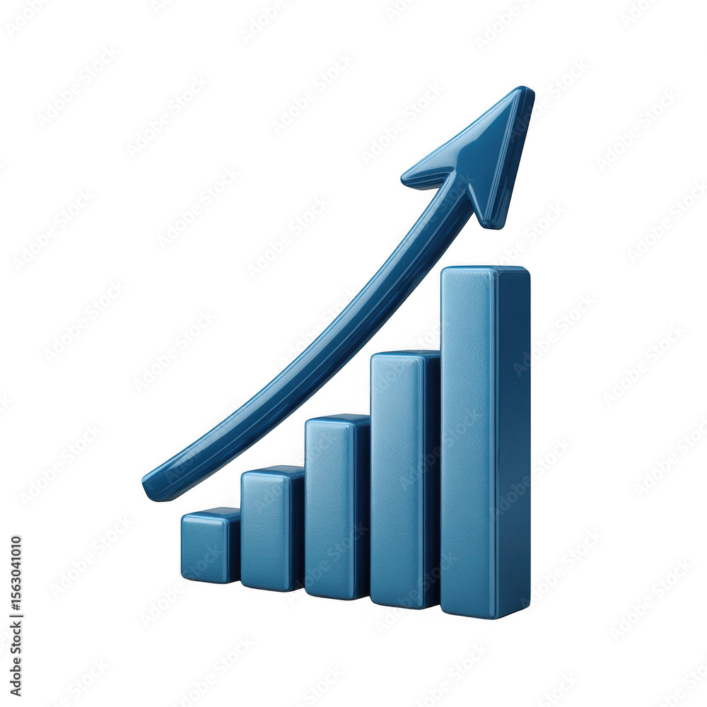 Poster blue graph with upward arrow isolated on transparent background