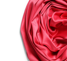 Beautiful red velvet curtain with folds isolated on white background