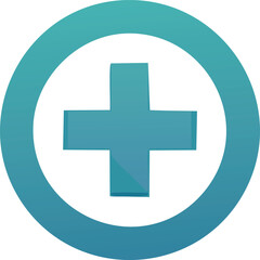 Obraz premium Vector Flat Design Medical Cross in Teal Circle with Minimalist and Clinical Aesthetic