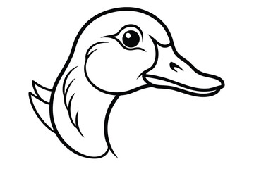 Black and white duck head illustration displays a minimal monochrome aesthetic
