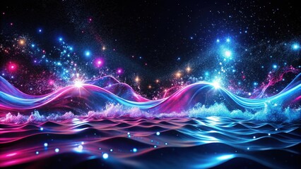 Obraz premium Cosmic Waves of Light and Energy A Vibrant Abstract Seascape with Sparkling Celestial Elements