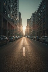 Fototapeta premium A clean, modern city street, lit by the natural warmth of the sun.