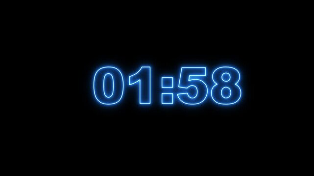 Neon Two Minute Digital Timer.  Digital 2 minutes countdown, 2 minute timer countdown animation, seconds on transparent background 120 second countdown timer, Countdown video. 
