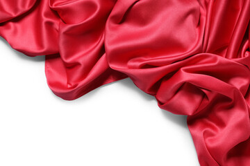 Beautiful red velvet curtain with folds isolated on white background
