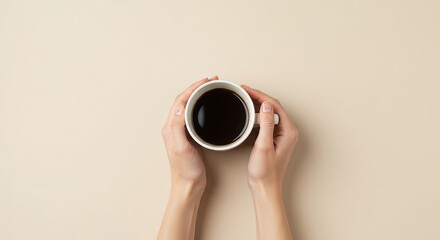 a hand holding a cup of coffee in a pastel-colored background