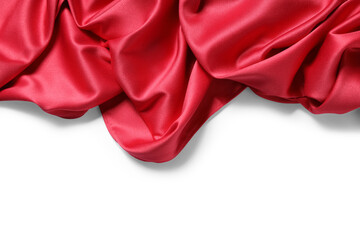 Beautiful red velvet curtain with folds isolated on white background