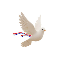 Fototapeta premium White dove with a ribbon flying in a peaceful gesture