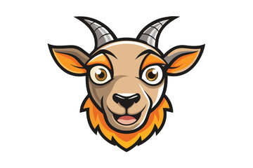 Cartoon goat with a friendly smiling face shows its character on white