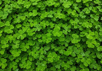 Lush Green Clover Field: Detailed Overhead View of Abundant Shamrock Plants