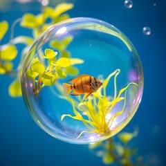 어항 속 물방울 안의 금붕어a goldfish in a water drop in a fish tank