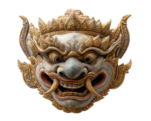 Thai giant mask traditional gold ornate cultural isolated transparency background decorative mythological fierce Thai giant mask with gold ornate details traditional cultural art fierce expression
