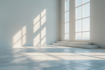 Obraz premium Minimal white studio background with subtle light and shadow gradient, high clarity for commercial use