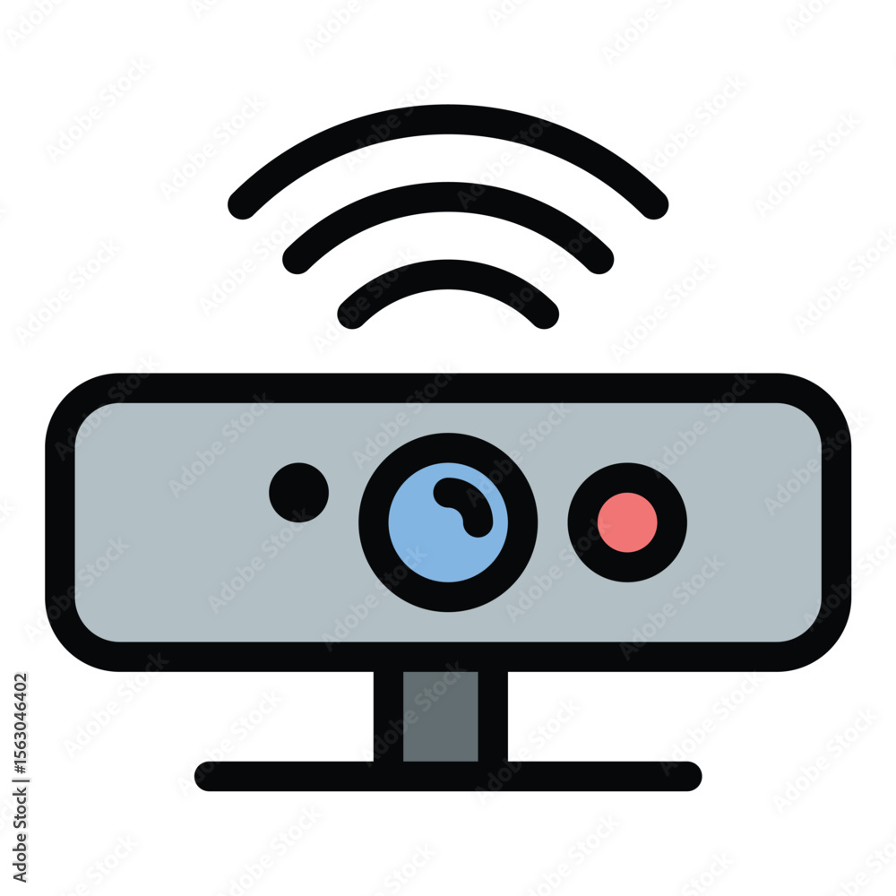 Poster motion sensor icon flat line style illustration representing movement detection and automation, suit