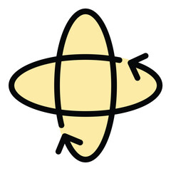 360 degrees icon flat line style illustration representing full rotation or immersive viewing, suitable for virtual tours, 3D visualization, and interactive media projects