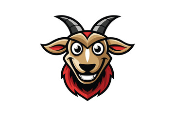 Cartoon goat head features striking horns and cheerful expression in detailed illustration