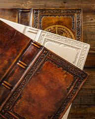 Leather book covers in working phase - detail 