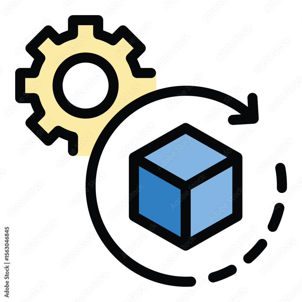 Fototapete 3d modeling icon flat line style illustration representing digital design and object creation in a t
