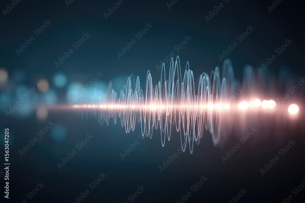 Poster dynamic sound wave representation with glowing peaks and smooth