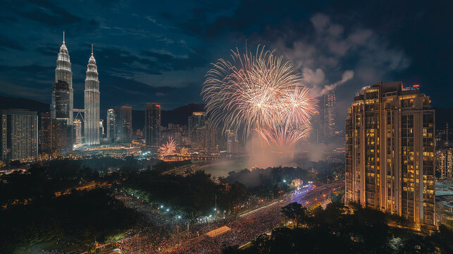 Malaysia's Independence Day celebration with exciting and lively fireworks 