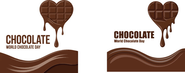Chocolate Heart Drip Illustration for World Chocolate Day with Wave Background