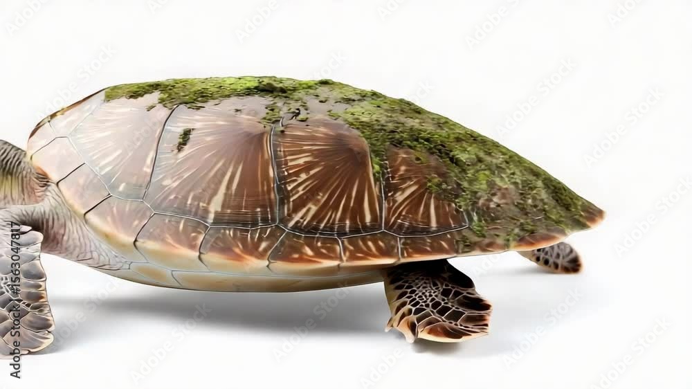 Poster a turtle with a moss-covered shell, showcasing its unique texture and colors.