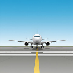 Obraz premium Modern Airplane on Runway Against a Clear Sky