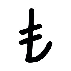 Hand drawn turkish lira currency symbol. Brush stroke doodle. Single element for design