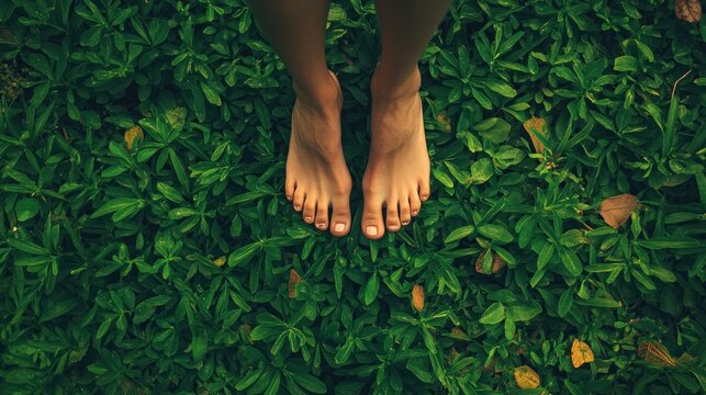 Bare feet on green grass